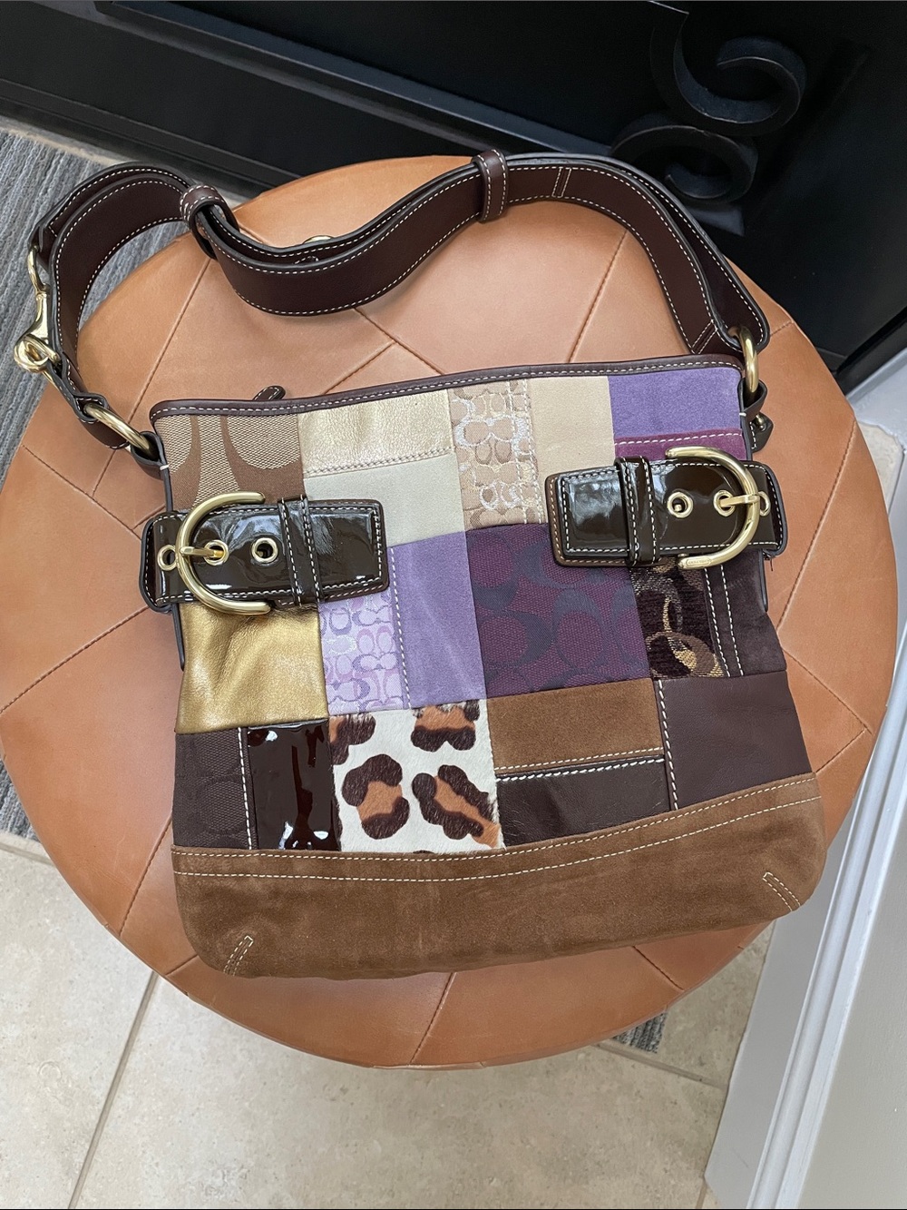 Vintage Coach Holiday Patchwork Shoulder Bag Style 3573 Purple Lining Y2K